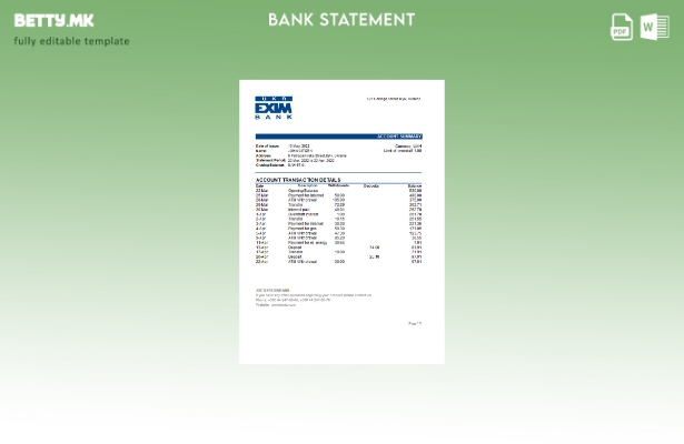 модерен стил Украина Ukreximbank банка извод шаблон ексел